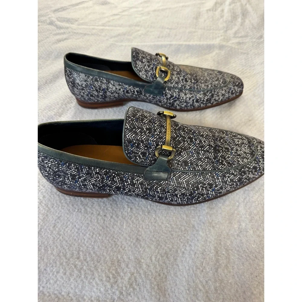 Aldo Mens Bit Loafers Navy Blue White Textured Dress Shoes Size 10.5 Horsebit
